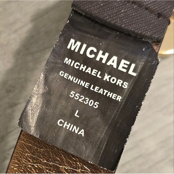 Michael Kors Genuine Brown Leather Perforated Belt Logo Lock Buckle L - Picture 5 of 8